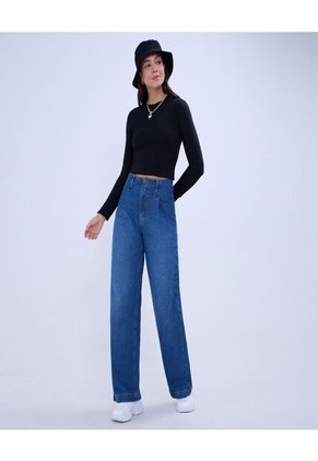 Jean Para Mujer Wide-Leg Minimal Color Azul Medio Marca Ostu #40160477