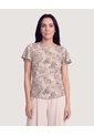 Camiseta Con Vuelos Estampada  Para Mujer Beige Ostu de Ostu