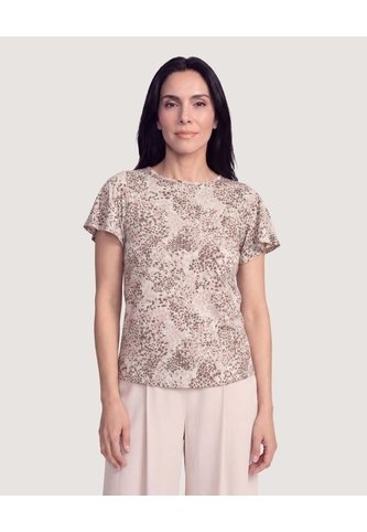 Camiseta Con Vuelos Estampada  Para Mujer Beige Ostu Ostu