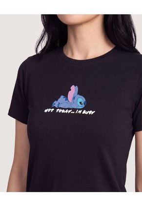 Camiseta Stitch Relax  Para Mujer Negro Ostu