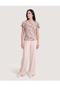 Camiseta Con Vuelos Estampada  Para Mujer Beige Ostu de Ostu