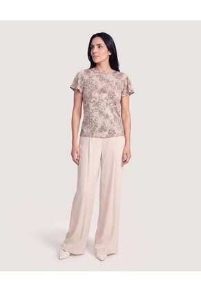Camiseta Con Vuelos Estampada  Para Mujer Beige Ostu