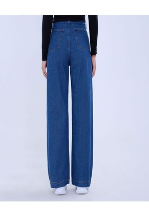 Jean Para Mujer Wide-Leg Minimal Color Azul Medio Marca Ostu #40160477