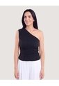 Camiseta One Shoulder Texturizada  Para Mujer Negro Ostu de Ostu