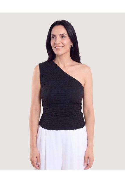 Camiseta One Shoulder Texturizada  Para Mujer Negro Ostu