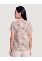 Camiseta Con Vuelos Estampada  Para Mujer Beige Ostu de Ostu