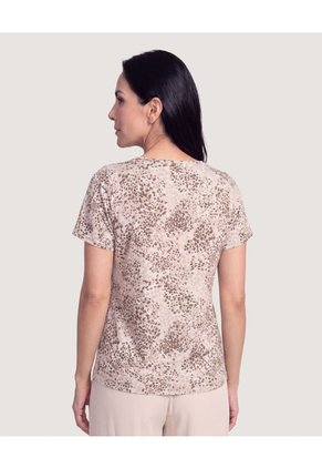 Camiseta Con Vuelos Estampada  Para Mujer Beige Ostu