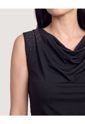 Camiseta Drapeado Brillos  Para Mujer Negro Ostu