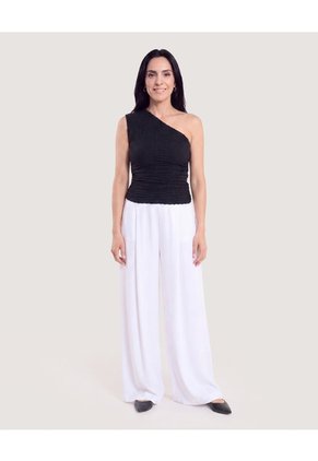Camiseta One Shoulder Texturizada Para Mujer Negro Ostu