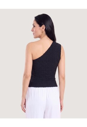 Camiseta One Shoulder Texturizada Para Mujer Negro Ostu