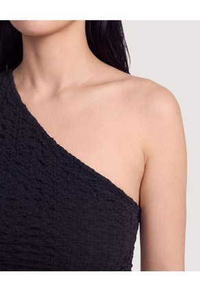 Camiseta One Shoulder Texturizada Para Mujer Negro Ostu