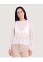 Camiseta Encaje Floral Transparente  Para Mujer Crema Ostu de Ostu