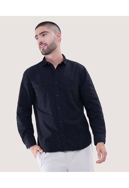 Camisa Para Hombre Manga Larga Con Bolsillo Color Negro Marca Ostu #60010671