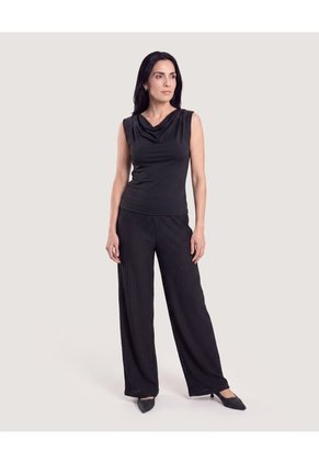 Pantalón Wide Leg Texturizado Para Mujer Negro Ostu