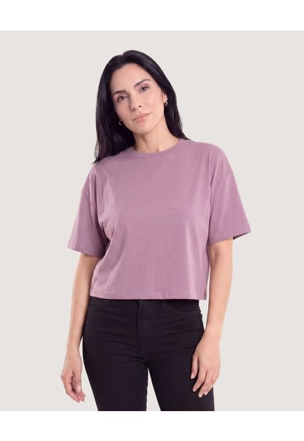 Camiseta Crop Oversize  Para Mujer Morado Ostu