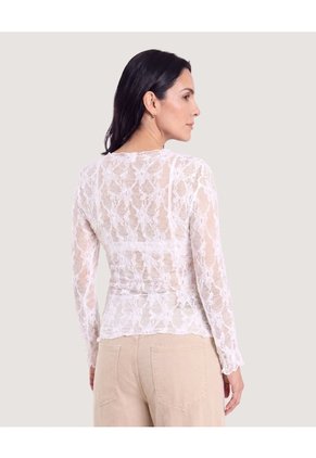Camiseta Encaje Floral Transparente  Para Mujer Crema Ostu