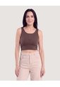 Camiseta Cropped En Rib Con Botones  Para Mujer Café Ostu de Ostu