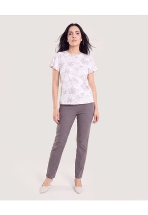 Camiseta Con Vuelos Estampada  Para Mujer Gris Ostu
