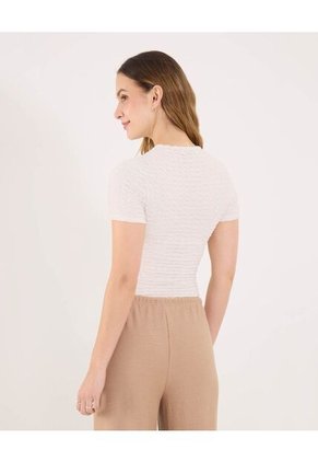 Camiseta Para Mujer Manga Corta Cuello Alto Color Beige Marca Ostu #40092621