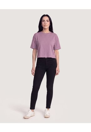 Camiseta Crop Oversize  Para Mujer Morado Ostu