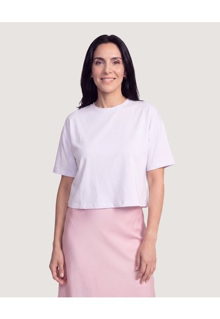 Camiseta Crop Oversize  Para Mujer Lila Ostu