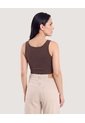 Camiseta Cropped En Rib Con Botones  Para Mujer Café Ostu de Ostu