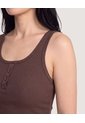 Camiseta Cropped En Rib Con Botones  Para Mujer Café Ostu de Ostu