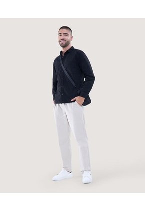 Camisa Para Hombre Manga Larga Con Bolsillo Color Negro Marca Ostu #60010671