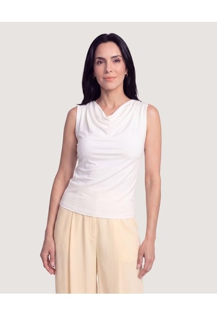Camiseta Drapeado Brillo  Para Mujer Crema Ostu