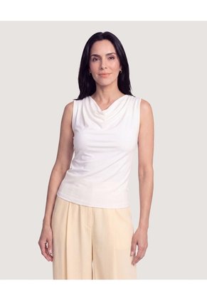 Camiseta Drapeado Brillo Para Mujer Crema Ostu
