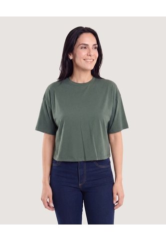 Camiseta Crop Oversize  Para Mujer Verde Ostu Ostu
