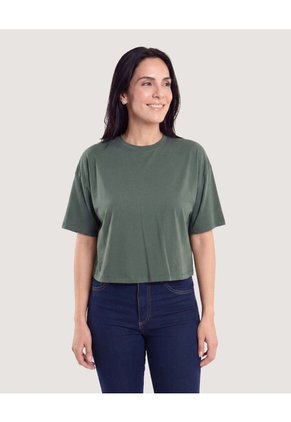 Camiseta Crop Oversize Para Mujer Verde Ostu