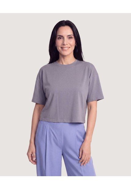 Camiseta Crop Oversize  Para Mujer Gris Ostu