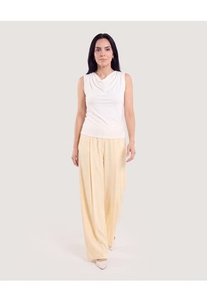 Camiseta Drapeado Brillo Para Mujer Crema Ostu