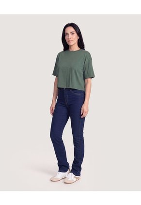 Camiseta Crop Oversize Para Mujer Verde Ostu