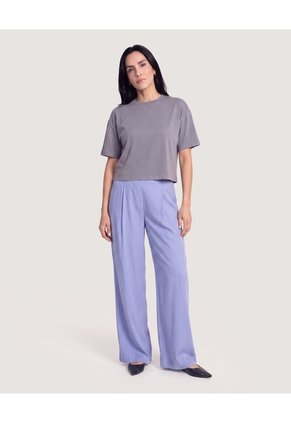 Camiseta Crop Oversize Para Mujer Gris Ostu