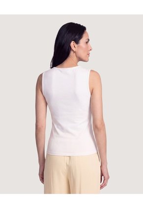 Camiseta Drapeado Brillo Para Mujer Crema Ostu
