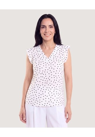 Blusa Manga Corta Con Boleros  Para Mujer Blanco Ostu Ostu