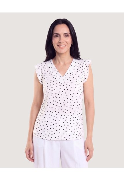 Blusa Manga Corta Con Boleros  Para Mujer Blanco Ostu