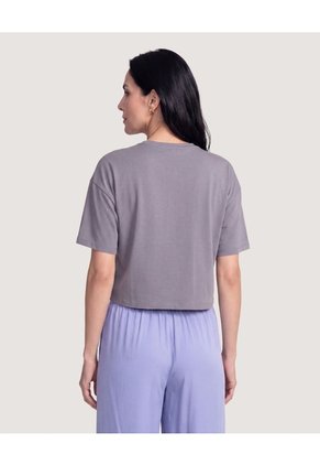 Camiseta Crop Oversize Para Mujer Gris Ostu
