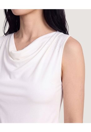 Camiseta Drapeado Brillo Para Mujer Crema Ostu