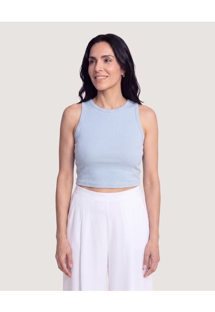 Tank Top Cuello Redondo  Para Mujer Azul Ostu
