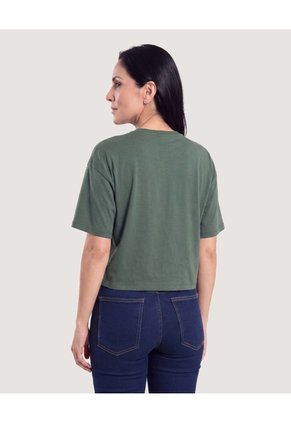 Camiseta Crop Oversize Para Mujer Verde Ostu