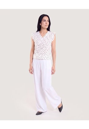 Blusa Manga Corta Con Boleros  Para Mujer Blanco Ostu