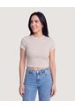 Camiseta Crop A Rayas  Para Mujer Café Ostu de Ostu