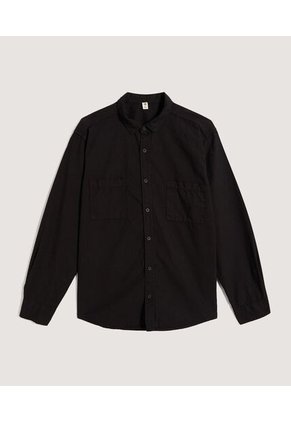 Camisa Para Hombre Manga Larga Con Bolsillo Color Negro Marca Ostu #60010671