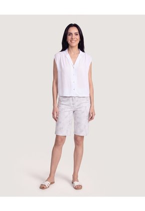 Bermuda Casual Con Bolsillos Estampada  Para Mujer Blanco Ostu