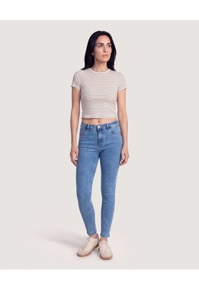 Camiseta Crop A Rayas Para Mujer Café Ostu