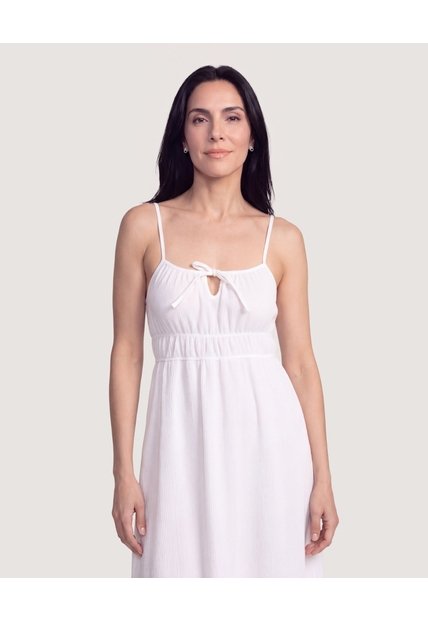Vestido Midi Tropical Texturizado  Para Mujer Marfil Ostu