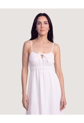 Vestido Midi Tropical Texturizado Para Mujer Marfil Ostu